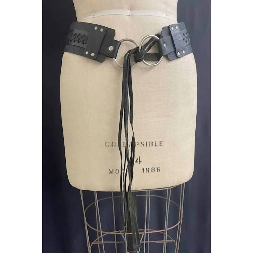 NEW DAIRI women's double loop leather belt in black